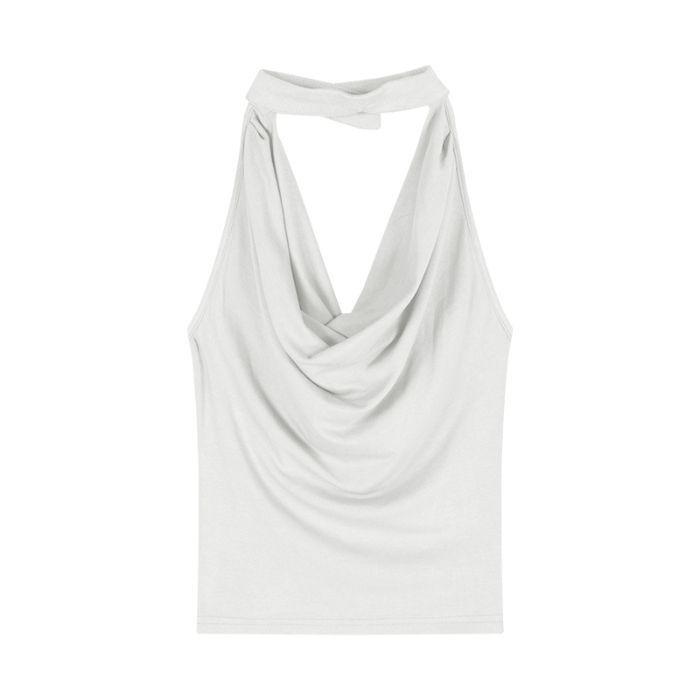 Khaki Backless Cowl Neck Halter Tank Top - Women's Summer Sleeveless Top