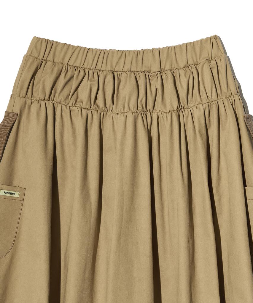 Peace Maker Corduroy Point Cotton Work Midi Skirt (Beige)