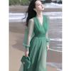 Spring Temperament Wears High-end Exquisite Light Luxury, High-end Sense of Imperial Sister, All Kinds of Green Muse Chiffon Dress