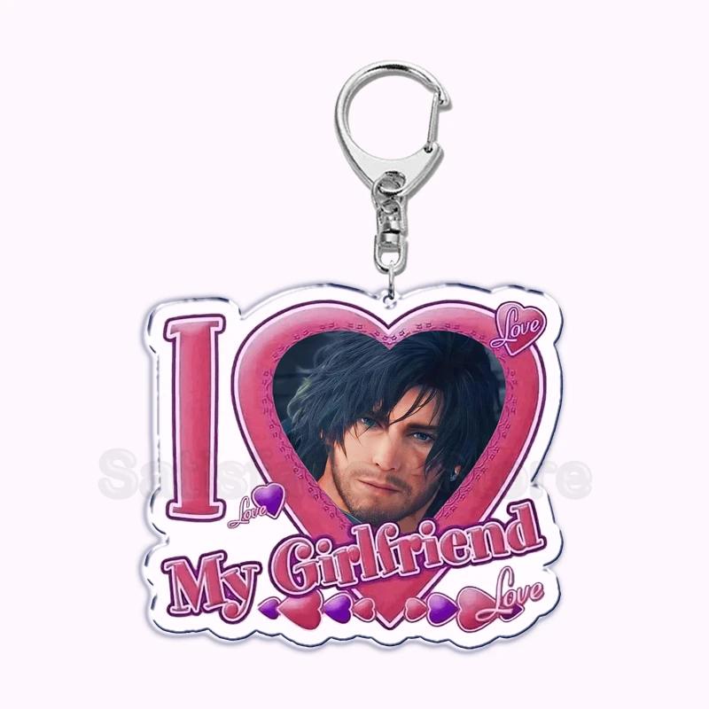 Pfp Sephiroth Acrylic KeyChain Pendant Key Ring I Love My Boyfriend Girlfriend Pink Heart Keyring for Bag Pendant Jewelry Gifts