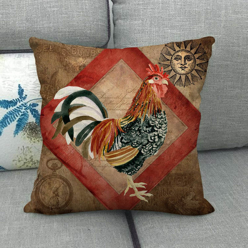 Nordisches Vintage Hahnenmuster Digitaldruck Kurzflor Kissenbezüge für Auto Sofa Büro Kissenbezug Heimartikel