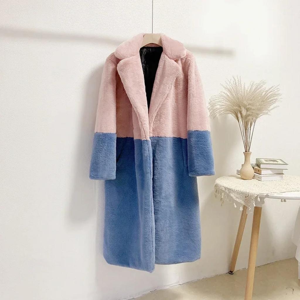 Winter Women High Quality Faux Rabbit Luxury Long Fur Coat Lapel OverCoat Thick Warm Female Plush Jacket Large Size 5XL