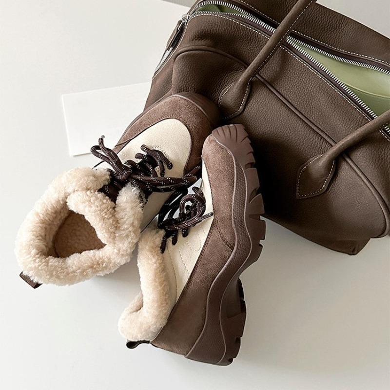 Women's Fur One Thick Bottom Heightening a Footstool Winter Lightweight Padded Warm Snow Boots Non-slip Wear Casual Sneakers