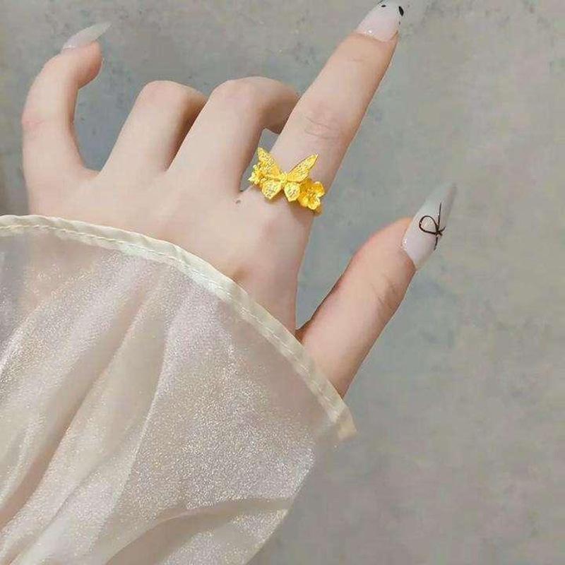 Zircon butterfly flower opening ring fashion design light luxury index finger ring niche high-end jewelry
