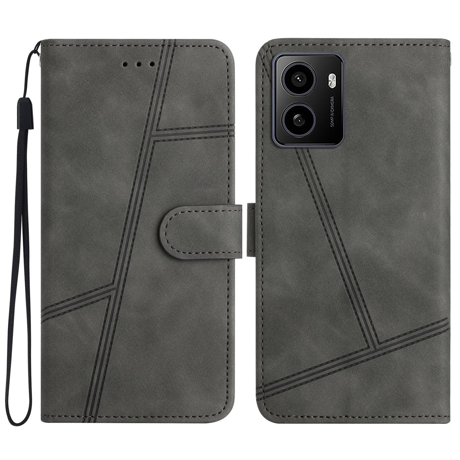 

For HMD Pulse/Pulse+ Case Flip Leather Retro Phone Cover Lines Imprinted Grey