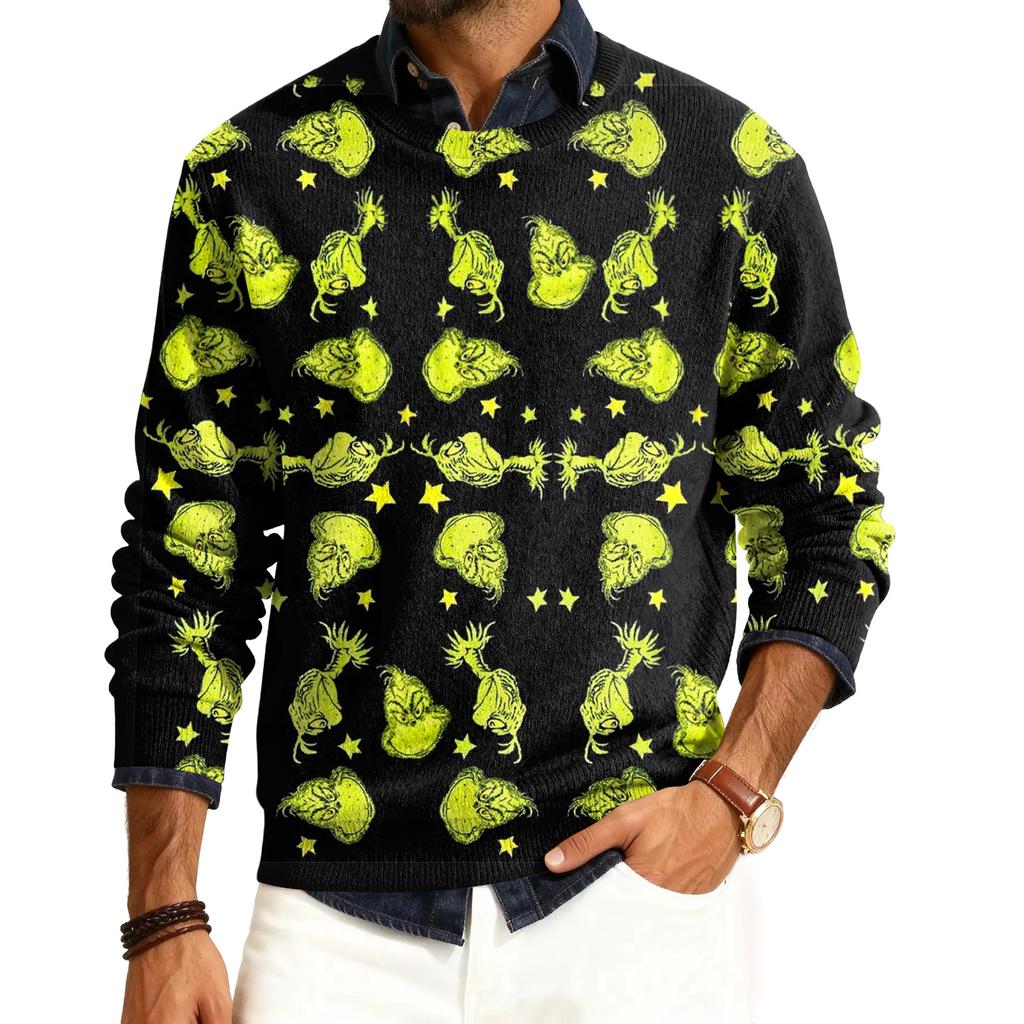 Men's Round Neck Long Sleeve Ribbed Knit Pullover