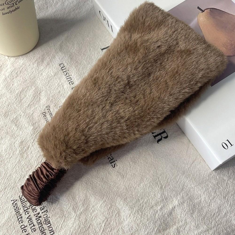 Solid Color Fluffy Plush Headband Wide Design Turban Hat Fashion Headwear Daily Wear