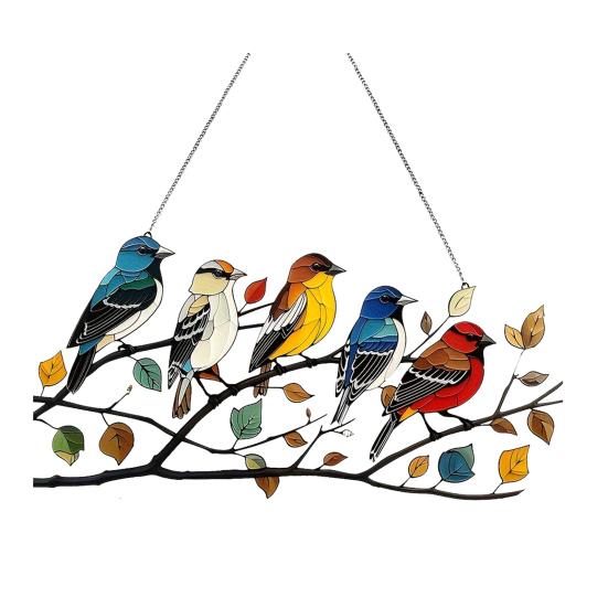 Yousheng Colorful Birds Sun Catcher Acrylic Hanging Ornament Stained Glass Style Suncatcher Bird Lovers Gift for Home Window Decor Garden Porch