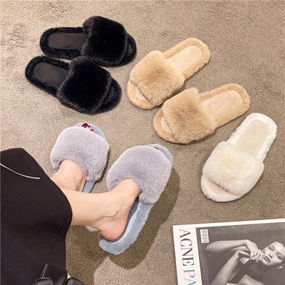 Women House Autumn Winter Furry Slippers Non Slip Casual Indoor Flats Floor Shoes Solid Colors Ladies Flip Flops Warm Shoes