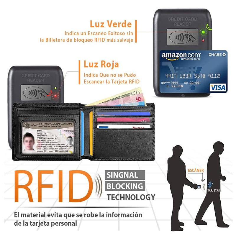 Slim Minimalist Tri-Fold Wallet Carbon Fiber  Blocking Men's  Wallet With ID Window and 9 Card Slots