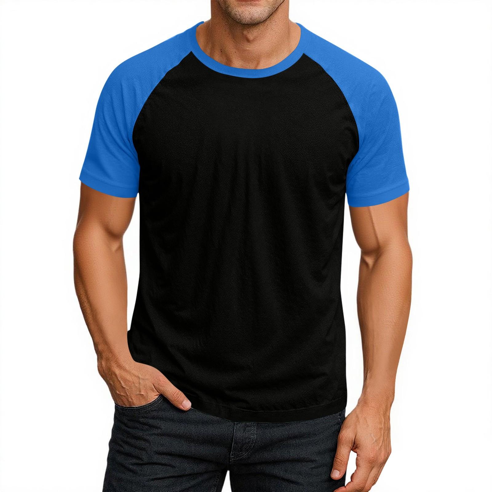 

Men s Round Neck Contrast Color Raglan Short Sleeve Top T-shirt XXL синій