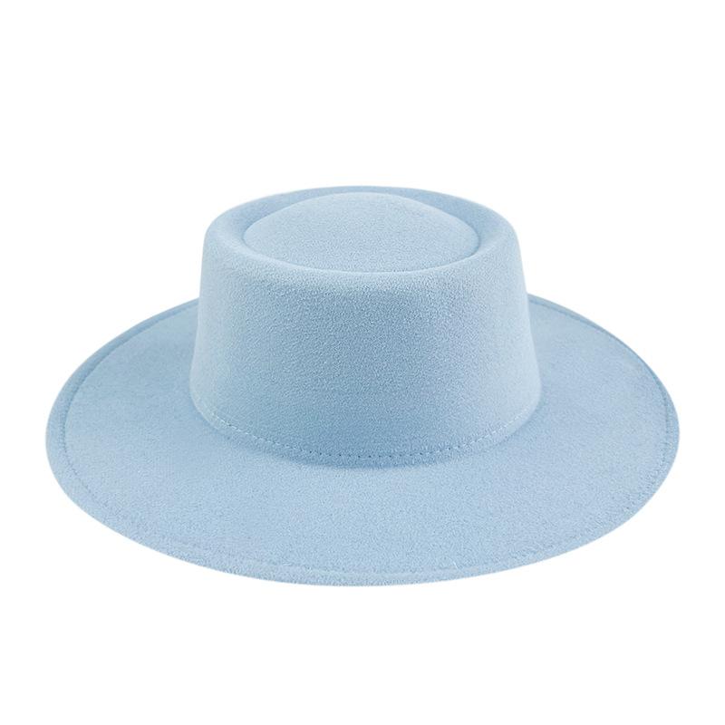 British style solid color big brim flat top top top hat French fashion jazz flat top woolen hat autumn and winter felt hat