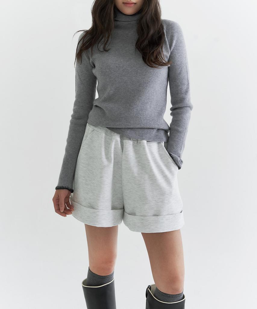 Peulleio Wholegarment Turtleneck Knit _ Melange Grey
