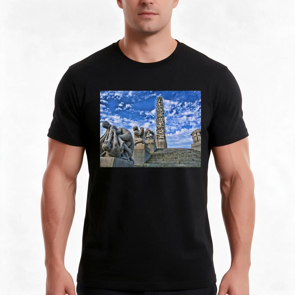 Vigeland Sculpture Park Oslo Norway Tshirt Summer Casual Cotton Tee Oversized Streetwear Tops Vintage Graphic Print