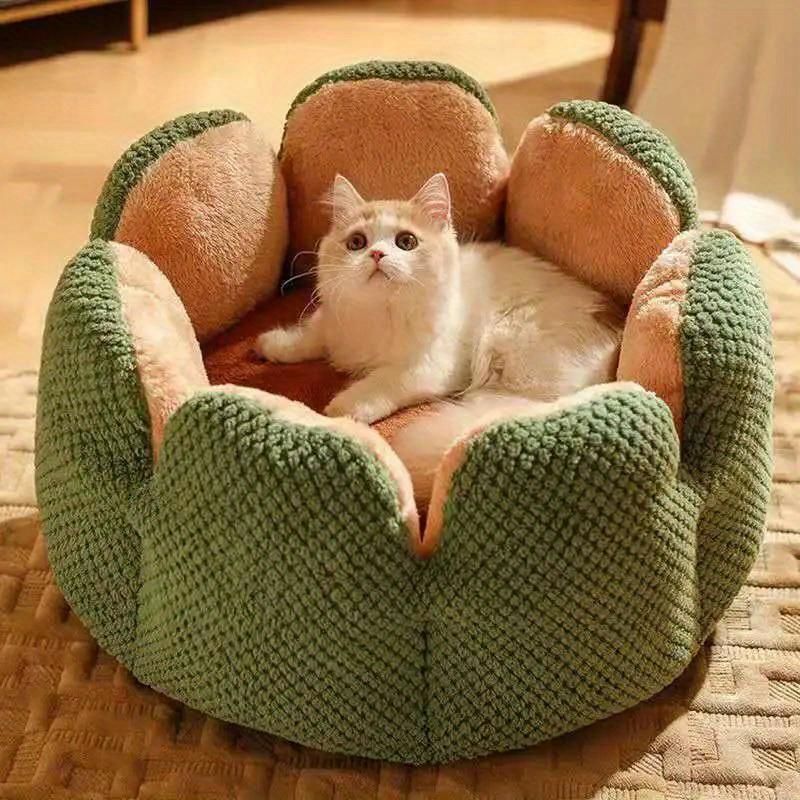 

Petal Shaped Pet Bed, Plush Round Dog & Cat Cushion Mat with Knitted Texture, Ultra Soft Warm Nest for Kittens Puppies in Winter S зелёный