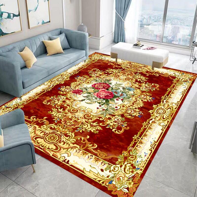 European American Retro Floral Carpet Non Slip Living Room Rug Large Area Decor Sofa Floor Mat