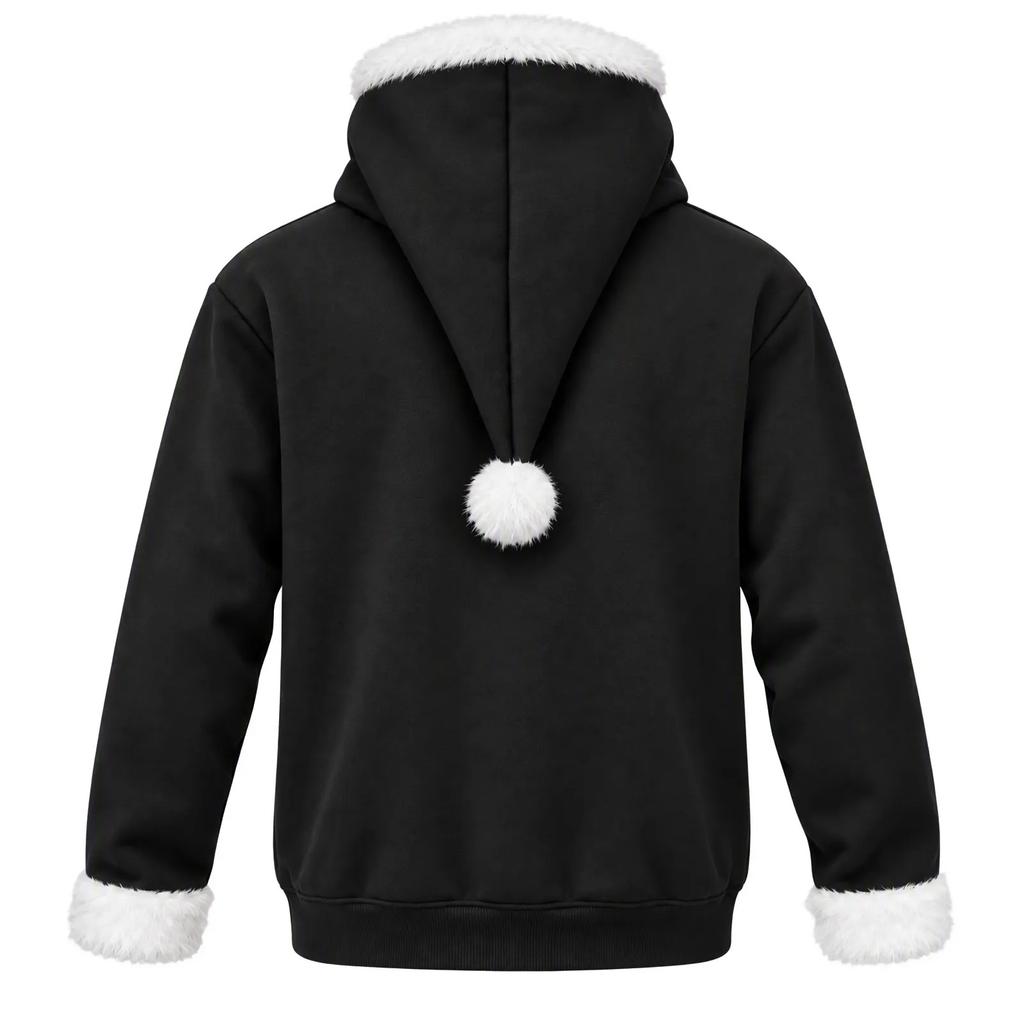Adult Cute Christmas Plush Patchwork Hooded Sweatshirt with Pet Pocket for Holiday Wear