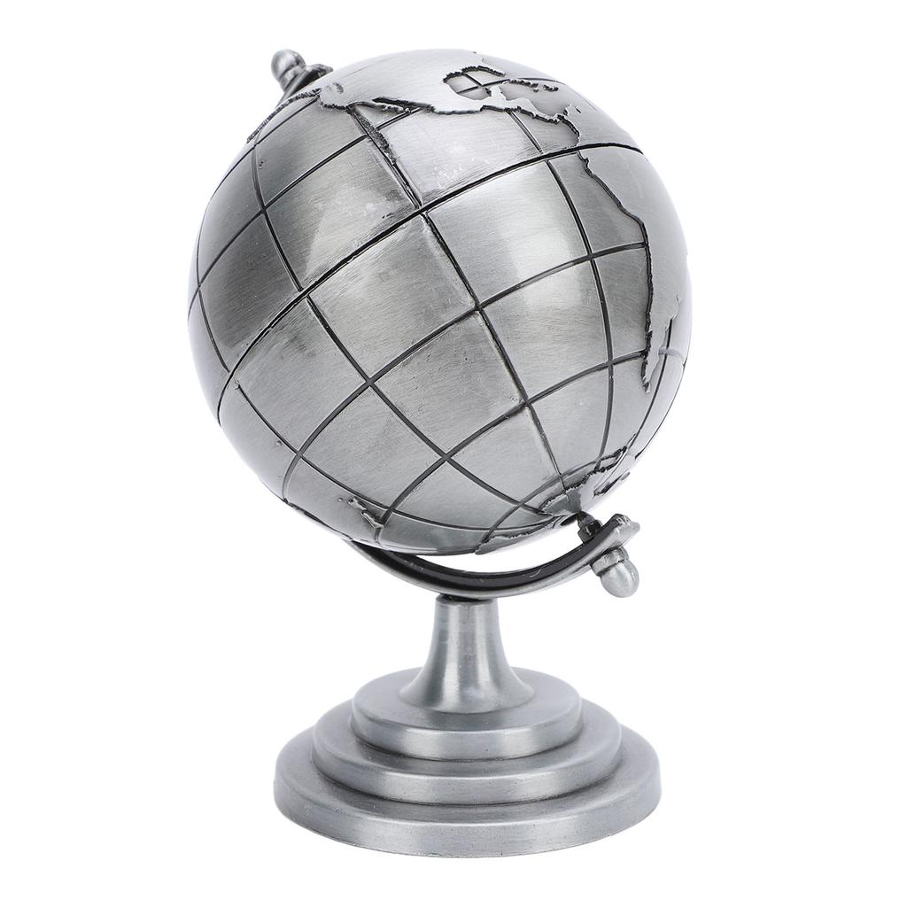 Roterande jordglob prydnad bord skrivbordsdekor legering 360 graders rotation hantverk S grå
