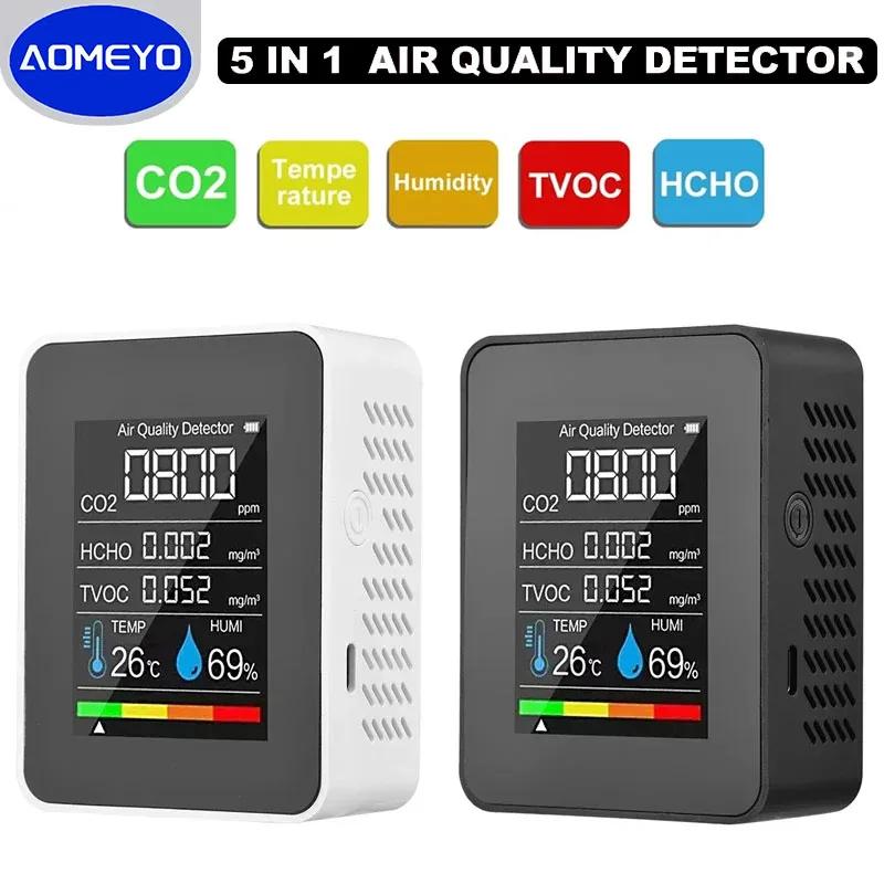 

Multifunctional 5in1 CO2 Meter Digital Temperature Humidity Tester Carbon Dioxide TVOC HCHO Detector Air Quality Monitor