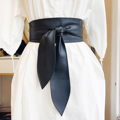 Women Belt Imitation Leather Wide-Brimmed Design Retro Cinched Belt Dresses Coat Knotted Belt