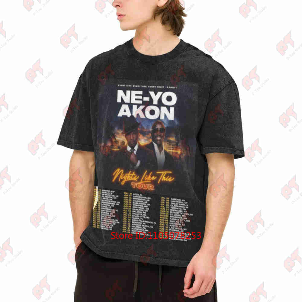 Ne Yo Akon Nights Like This Welttournee Vintage Washed T-Shirt Reines Baumwoll-T-Shirt