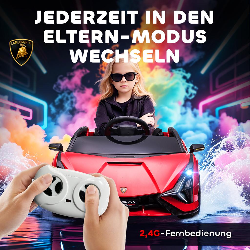 Auto Elettrica per Bambini 12V Auto per Bambini con Telecomando 2.4G, 2 Motori, Veicolo per Bambini con Clacson, LED, Musica, Veicolo Elettrico per Bambini 3-5 Anni, Rosso