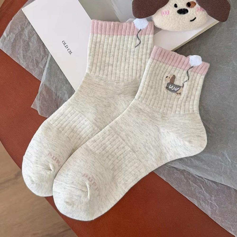 

Cute Cartoon Women Socks Puppy Embroidery Middle Tube Socks New Winter Socks Christmas Gifts бежевий