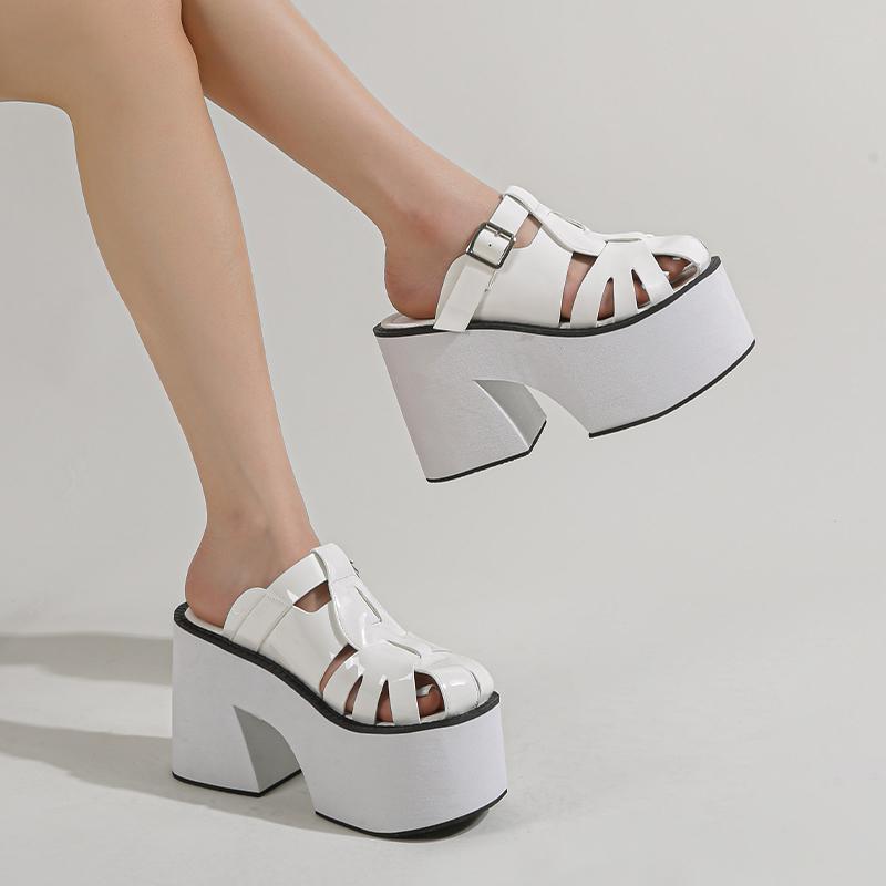 10cm Fashionable Thick Bottom Head Cover Large Size New Style Popular Women's Summer Outerwear Slippers Size 34-43 Zapatos Mujer