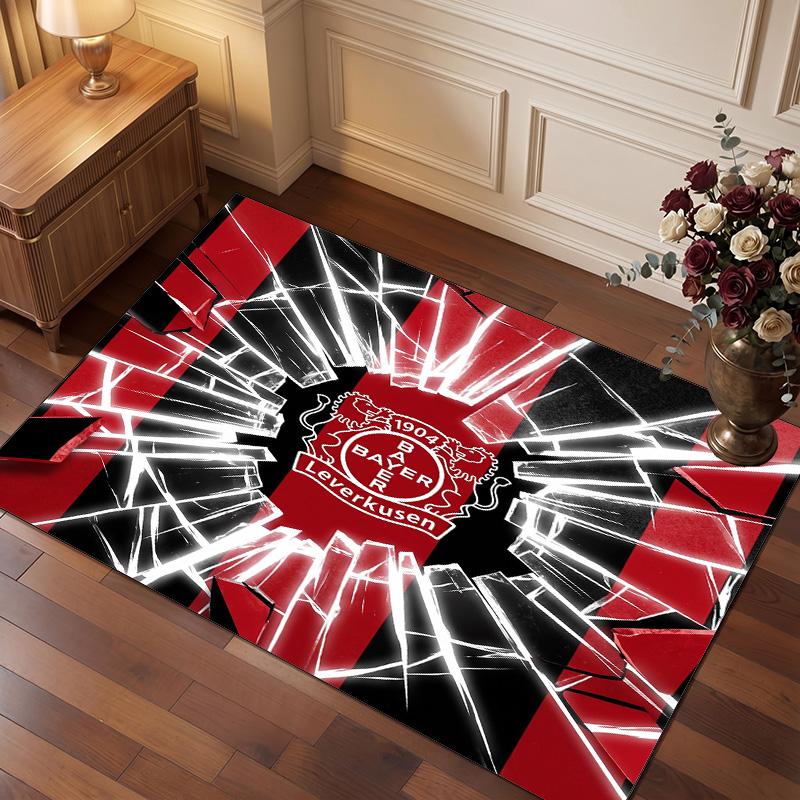 Bayer Leverkusen Football Print Crystal Velvet Rug, Comfortable Water Absorbent Non Slip Indoor Floor Carpet