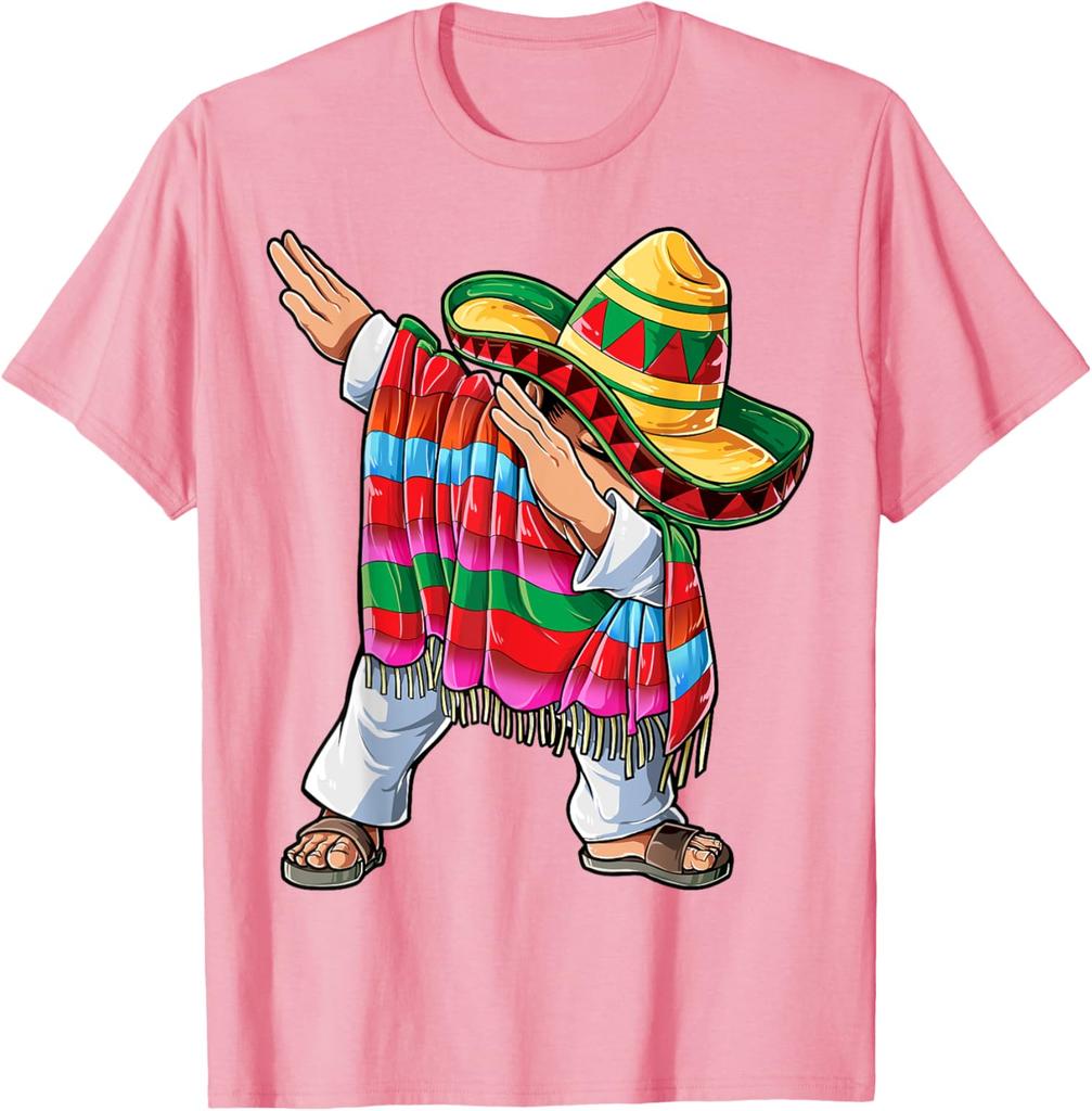 Dabbing Mexican Poncho Cinco de Mayo Boys Unisex Short Sleeve Sombrero Dab T-Shirt