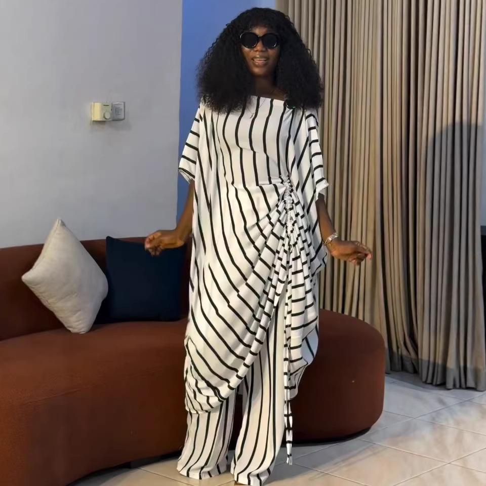 European, American fashion African commuter versatile loose suit resort style casual long-sleeved trousers two-piece set women S