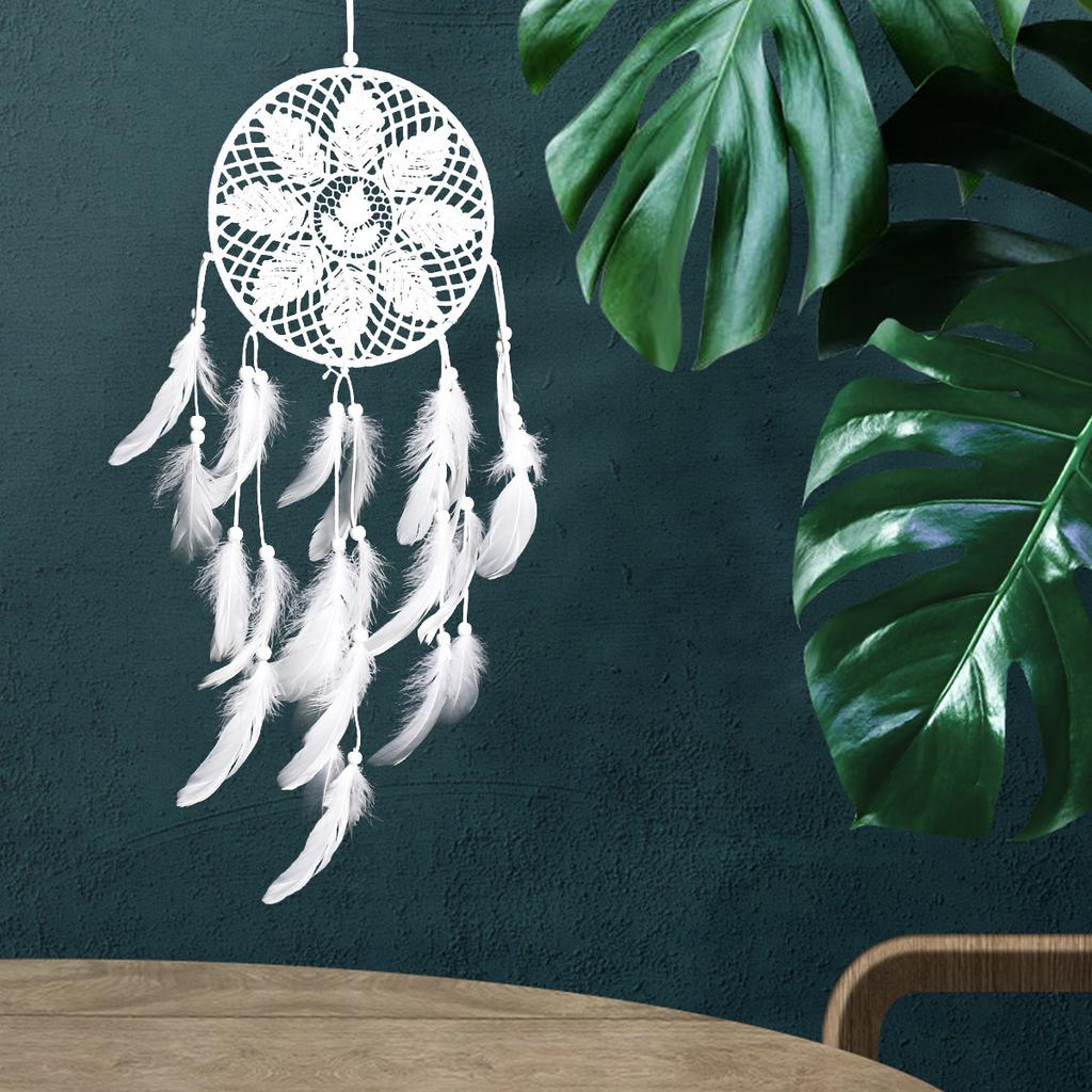 1Pc Leaves Flowers White Feather Dream Catcher Pendant for Wedding Living Room Bedroom Decoration