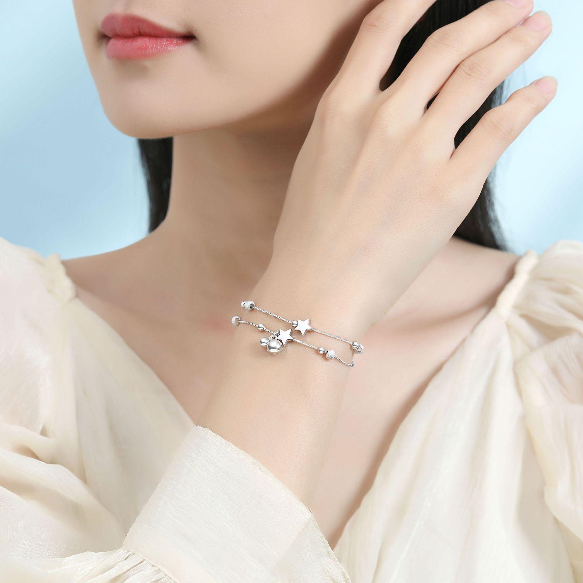 

925 Sterling Silver Double Layer Star Anklet Bracelet - Korean Minimalist Design for Women, Perfect for Christmas 925 Sterling Silver