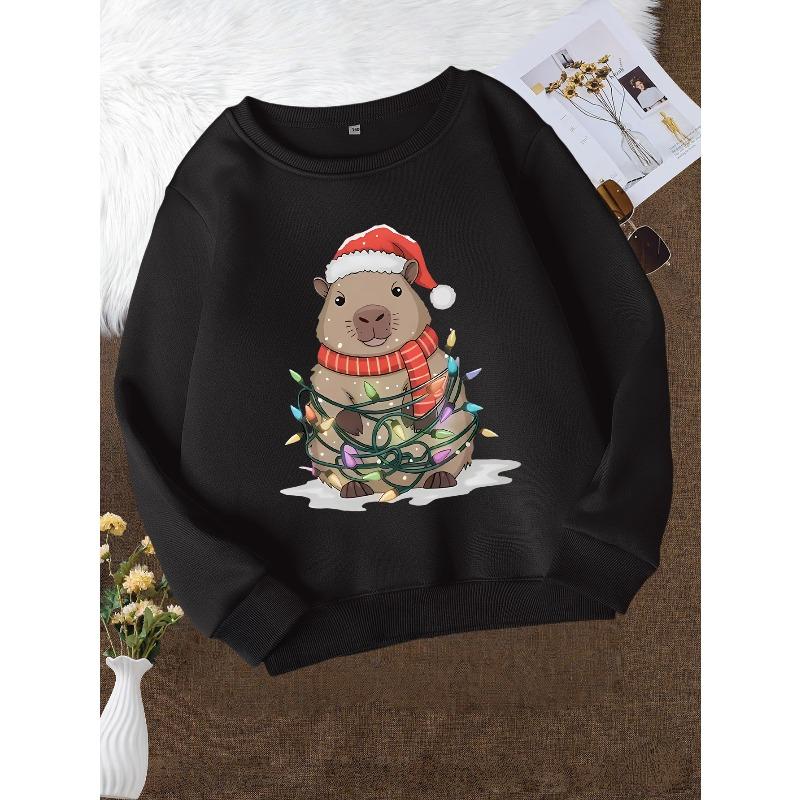Christmas Girls' Fashion Crew Neck Sweatshirt, Casual Printed Top