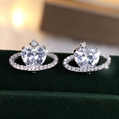 Vynikající módní Corss Cubic Zirconia Love Planet náušnice pro ženy Dívky Valentýnský dárek Svatební šperky