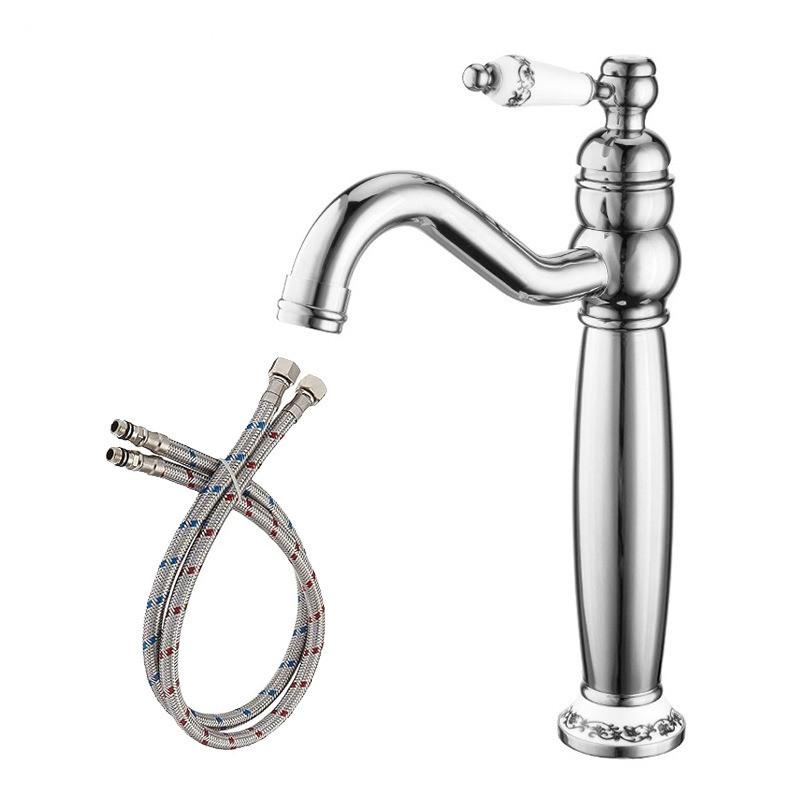 Brushed Gold Bathroom Faucet Antique Basin Faucet Chrome Sink Mixer Tap Hot & Cold Deck Mounted Lavatory Crane Water Tap Black