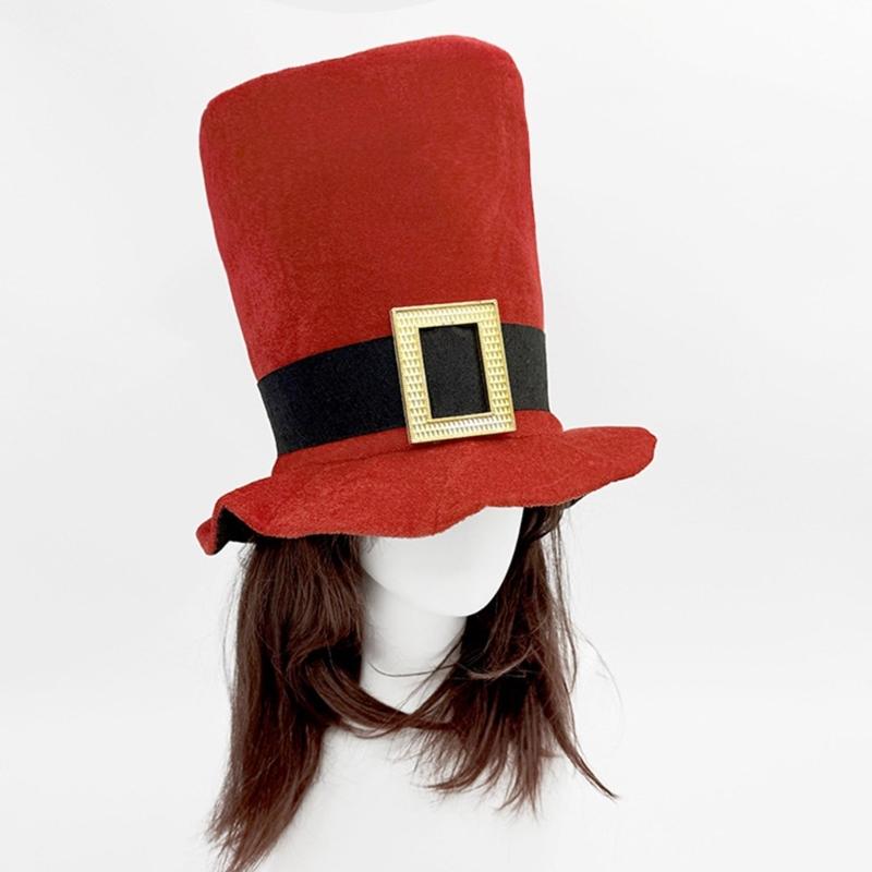 Velvet Christmas Tall Hat Fashion Buckle Belt Top Hat Festival Photography Hat for Formal Event Holiday Costume Headwear
