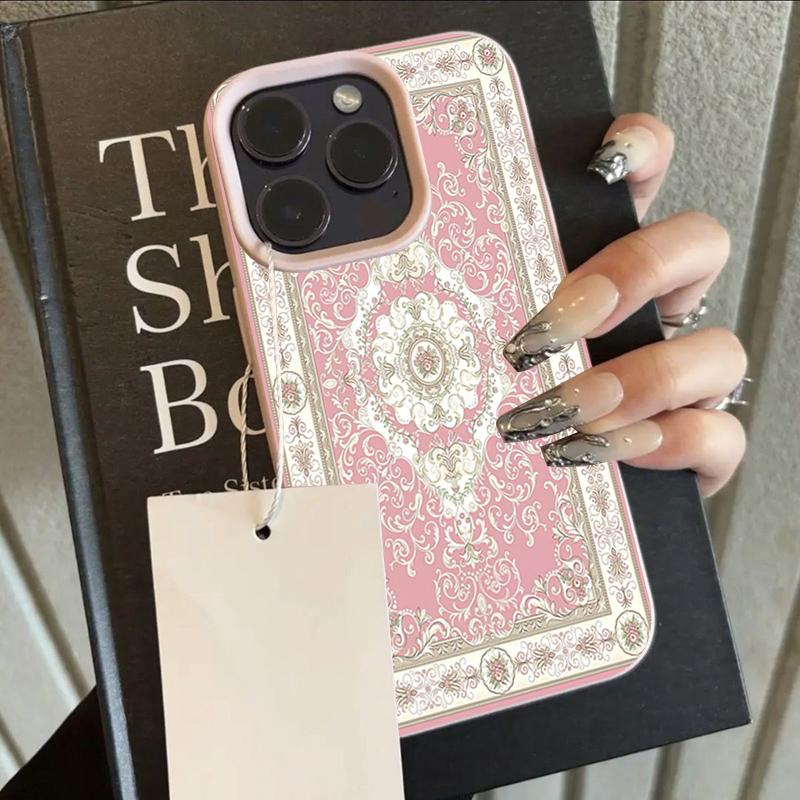 

Pink Retro European Pattern Lychee Texture Phone Case For iPhone 17 16 15 14 Plus 13 12 11 Pro Max 17 Air X XR XS Silicone Cover iPhone 14 Pro Max