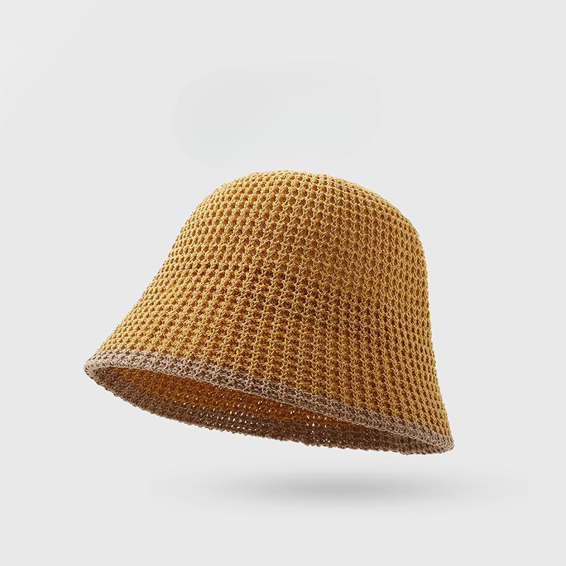Spring and Autumn Korean Hat for Women Versatile Knitted Hollow Fisherman Hat Breathable Sun Protection Sun Hat Small Basin Hat