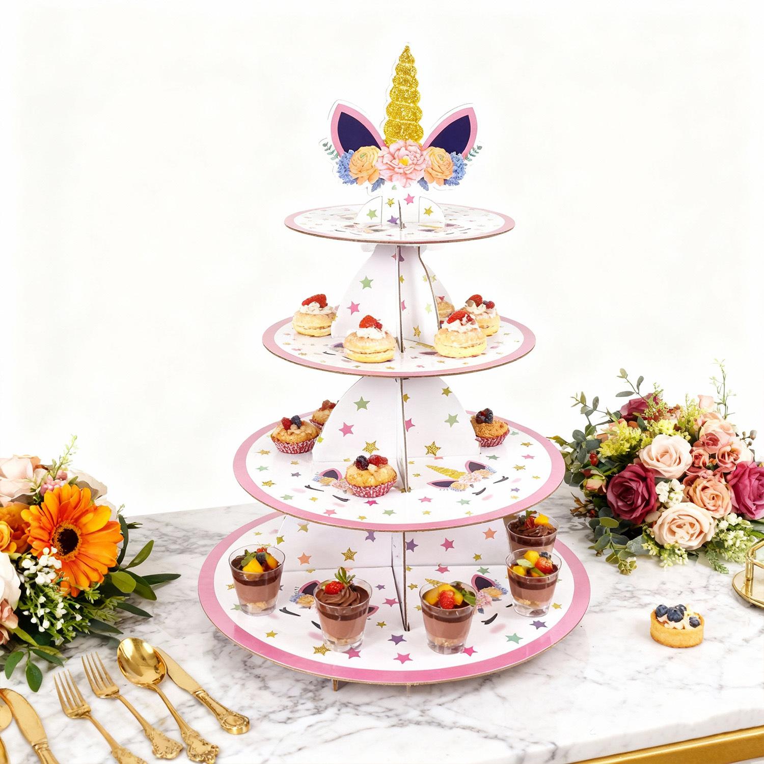 

Unicorn-Themed Three-Layer Paper Cake Stand, Birthday Cake, Dessert, Ornament, Party Decoration Unicorn cake stand