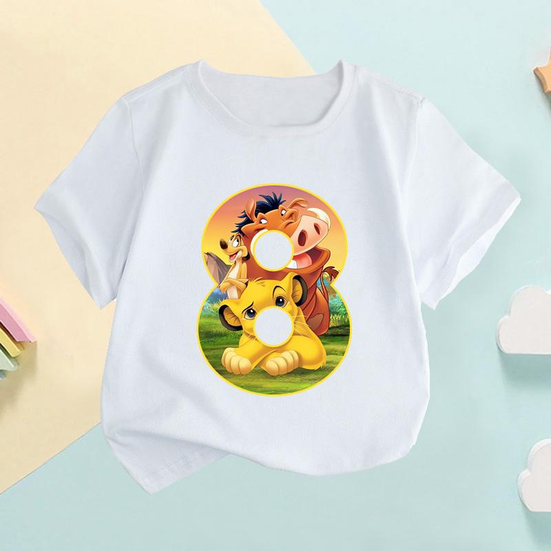 The Lion King Cute Simba Number Bow Print Kids T shirt Girls Clothes 1 2 3 4 5 6 7 8 9 Years Birthday Baby Boys T-Shirts,HKP2755