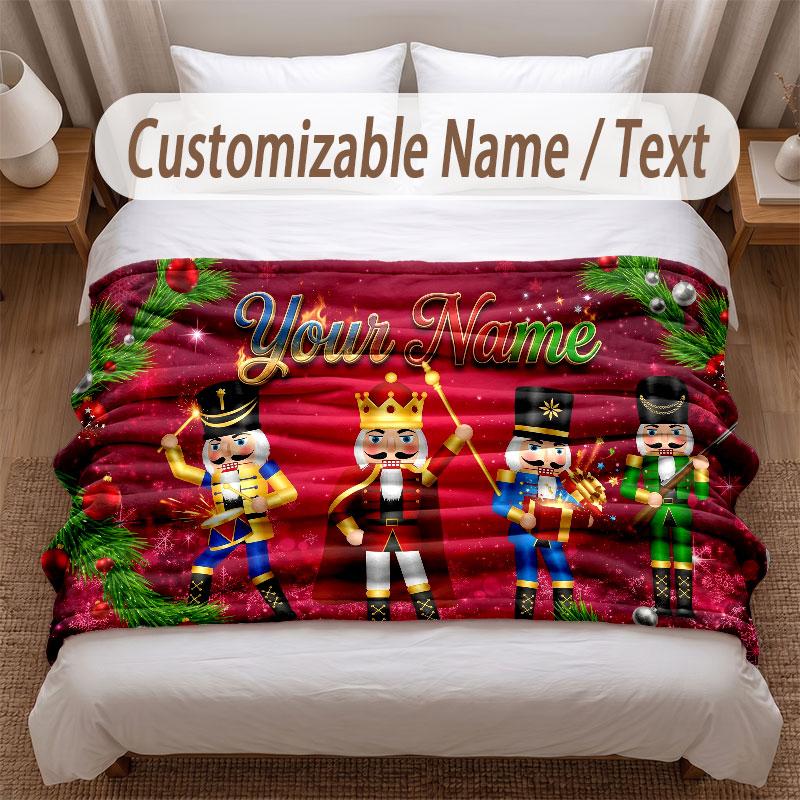Christmas Theme Soft Blanket Personalized Custom Name Text Print Warm Blanket Home Sofa Bedroom Decor