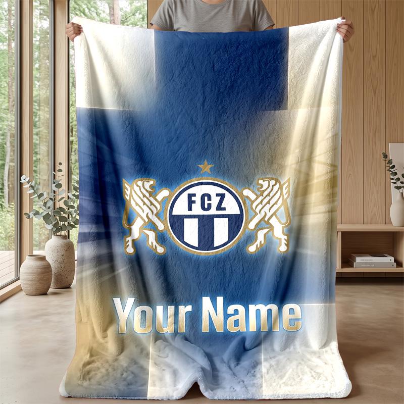 Custom Text Flannel Throw Blanket, Lightweight Cozy Bed Sofa BlanketFC Zürich
