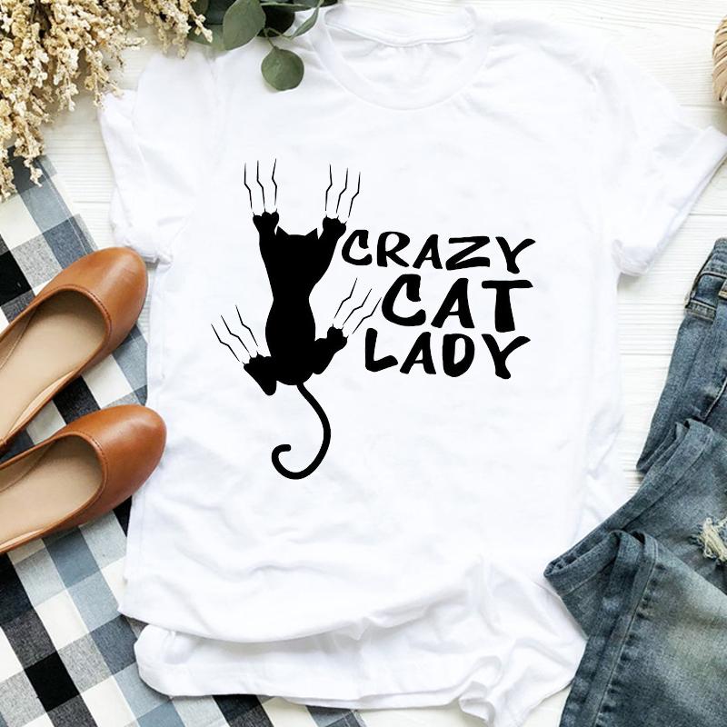 Women Lady Cartoon Cat Coffee Life Pet Cute Trend Fashion Print Tshirt Shirt Clothes Top Graphic Female T Tee Womens Tshirt