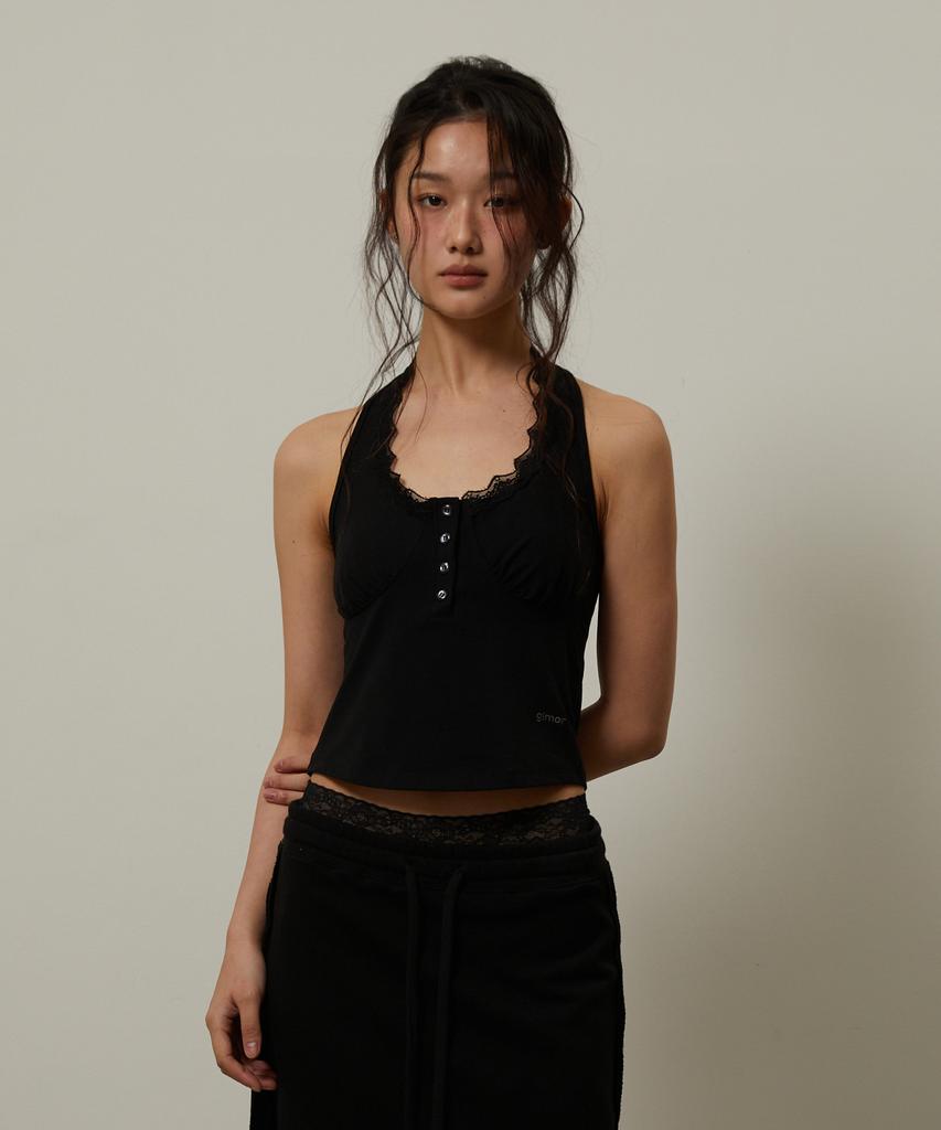 Gimeo Lace Halter Sleeveless Black