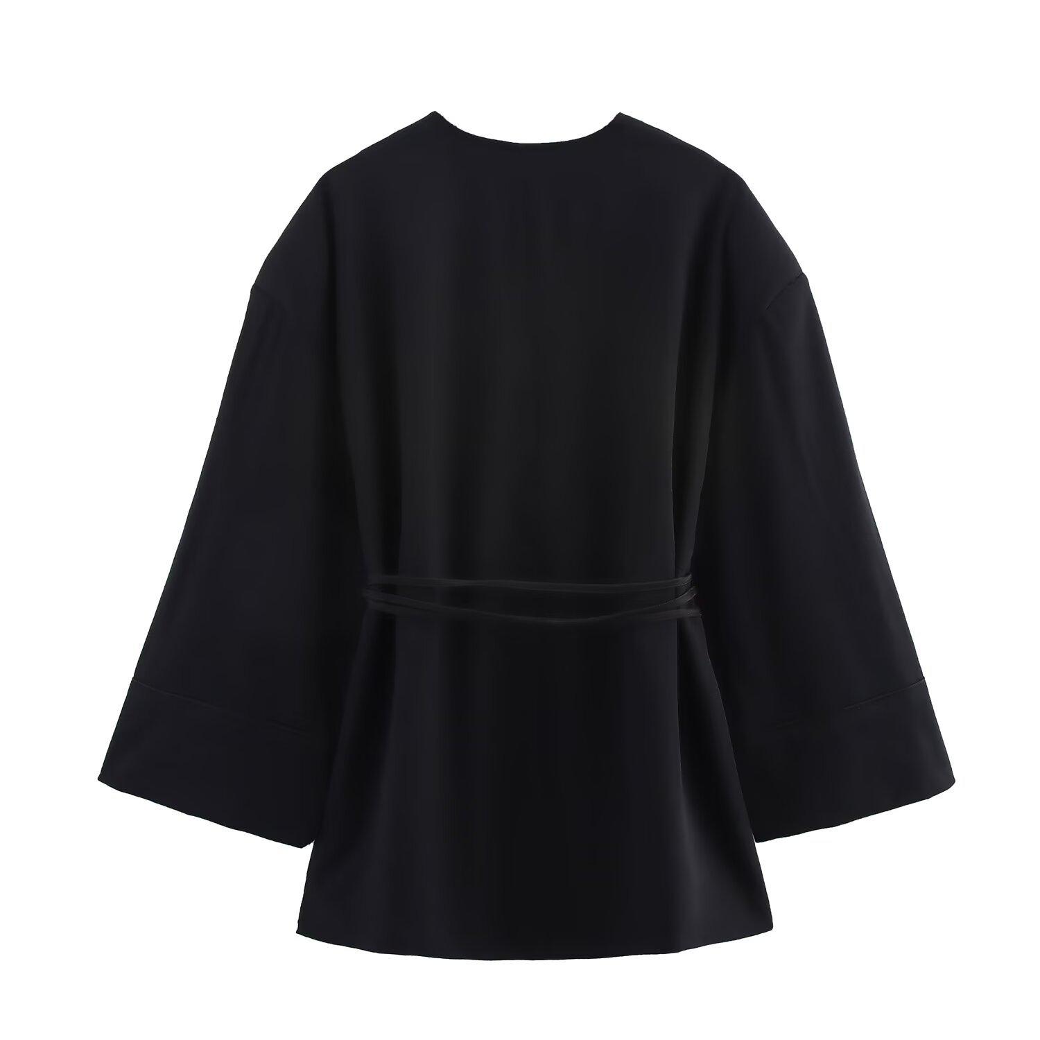 

Весна 2025 новинки, женская одежда, двубортный блейзер в стиле кимоно со спущенным плечом XS чёрный