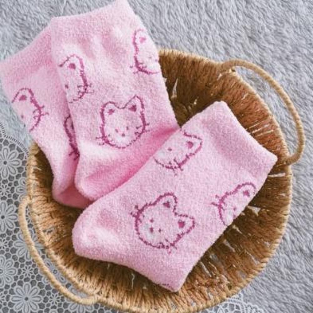Różowe skarpetki do spania ze zwierzętami [5~8(NAS) 2.5~5.5(Wielka Brytania)36~39(UE)]