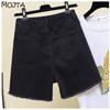 Kadın Yaz Moda Yüksek Bel Kot Şort Pantolon Geniş Bacak Tüm Maç Rahat Delik Jean Şort Artı Boyutu