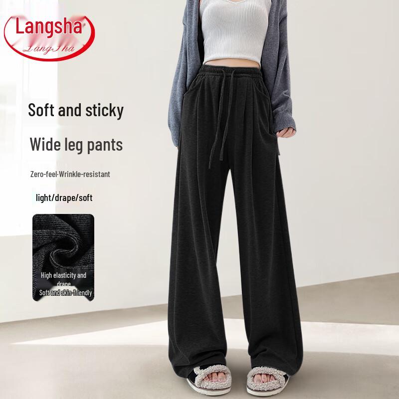 

Langsha Women s High-Waist Draped Wide-Leg Pants M