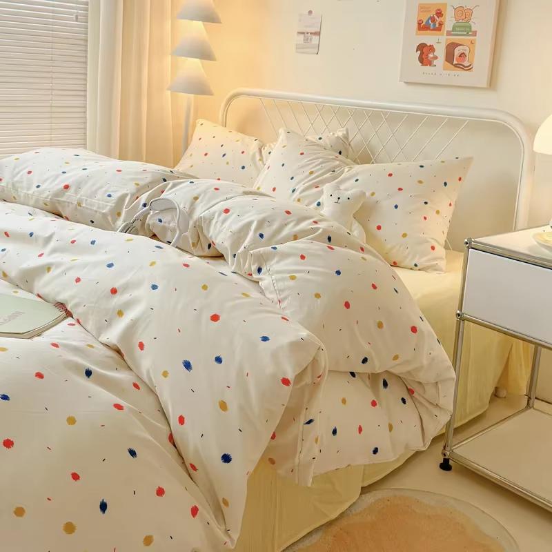Queen Bedding Set Reactive Printed Bed Sheet Sets Washed Polyester Soft Duvet Cover Bed Sheet Pillowcase Cartoon Bedding Bed Set